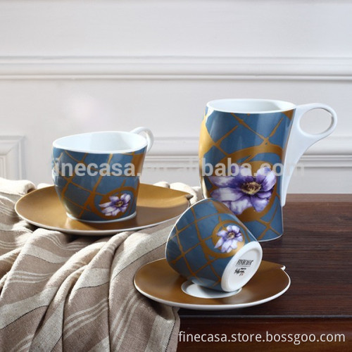 100CC Hyper White Porcelain Golden Cup of Diagonal Daisy